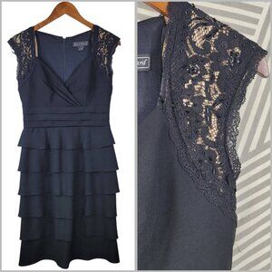 Jessica Howard Size 6 Dress Party event Evening Cocktail Black Lace Tiered LBD